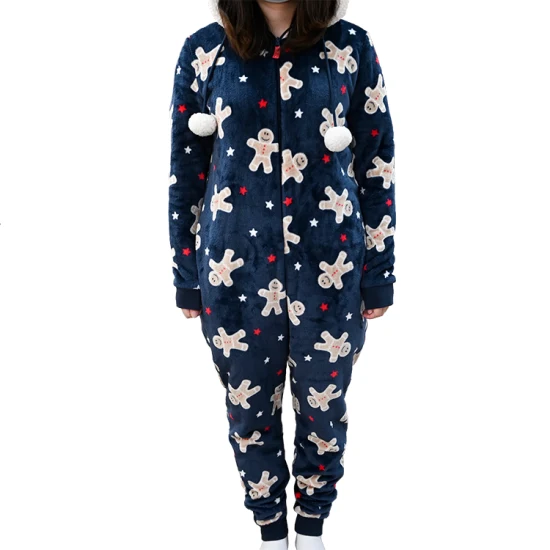 Fornecedor atacado animal macacão pijamas personalizado natal manga longa pijamas macacão outono inverno flanela loungewear